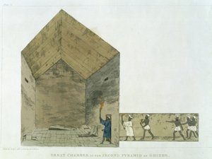 Det store kammer i den anden pyramide i Ghizeh, opdaget af Giovanni Belzoni, planche 12 fra `Plates Illustrative of the Researches in Egypt and Nubia`, graveret af Augustine Aglio (1777-1857) 182
